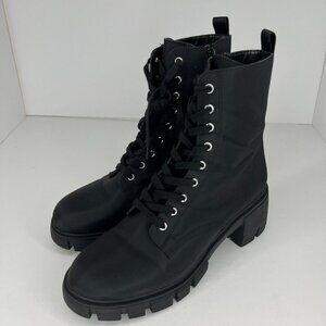 Womens HYPE05S1 Black Fabric Lace Up Side Zip Chunky Size 10M Ankle Combat Boots
